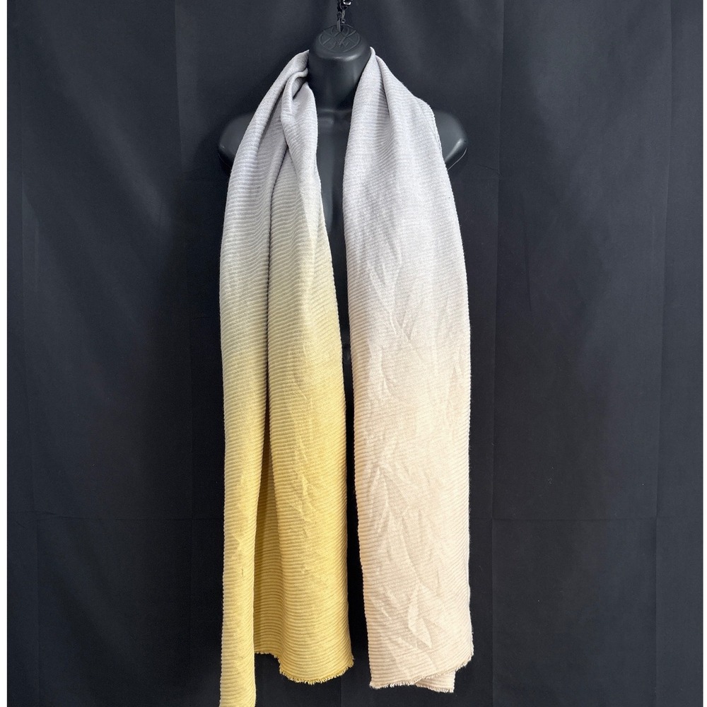 Pretty Persuasions Grey Yellow Ombre Ribbed Knit Rectangle Scarf Wrap 90 Spring